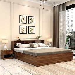 Wooden Street Barriss King Size Bed - Elegant Double Bed with Storage in Premium Engineered Wood, Columbian Walnut Finish, 1-Year Warranty-image-49