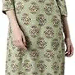 Women's Green Regular Straight Floral Kurtas-image-2