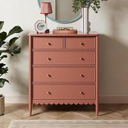 Scalloped Wooden Dresser Chest – 5-Drawer Storage Cabinet with Gold Knobs, 38" H x 33" W – Modern Farmhouse Sideboard for Bedroom, Living Room, Entryway – Green Finish (Baby Pink)-image-73