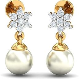 18KT Yellow Gold Diamond Azah Peral Drop Earrings for Women-image-99