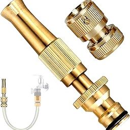 NIL JO Golden Brass Nozzle Water Spray Gun,1/2 Inch Compression Connection, Golden, Suitable for Car Wash & Gardening, 2 Ports, Water Pressure Booster(1pic)-image-2