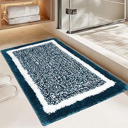 JEEVA ENTERPRISES Bathroom Mat with Anti-Skid Base, Teal and White Border Pattern-image-94