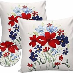 Poppy Flowers Leaves Outdoor Pillow Covers Waterproof,All Weather Cushion Case Set of 2 Decorative Pillowcases for Sofa Couch Bed Decor Patio Furniture 20"x20" 4th of July Featival Rustic Holiday-image-59
