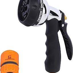 Garbnoire Heavy Duty Garden Hose Steel Nozzle Water Spray Gun With 1/2 Inch Connector High Pressure 7 Pattern For Gardening, Flower, Plants, Lawn, Bike| Multi Use Cleaning, Showering Pet, and Washing Cars - Black(Pack of 1)-picture-16