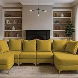 GRAPEWOOD Kayla 8 Seater U Shape Sofa Set for Living Room (Yellow Colour) Premium Fabric Sofa Set-image-64