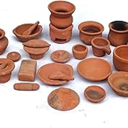 Real Miniature Clay Kitchen Set of 30 Pieces | Terracotta Cooking Play Set Toys for Kids | Choppu Saman Set | Clay Kitchen Set/Home Decoration-image-47