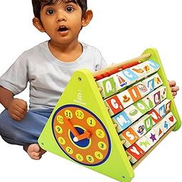 Shumee's 5-in-1 STEM Activity Triangle | Engage Your Baby with ABCD, Counting & Telling Time | Wooden Abacus and Gear Cube Toy for Kids| Gift for Boys and Girls | Kids Toys-15