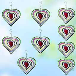 9 Pcs Heart Wind Spinners Colorful: Outdoor Garden Decor Metal Yard Lawn Ornaments with 360 Degree Swivel Hook, Reflective Bird Device Deterrent to Keep Birds Away from Porch Yard Patio Parking-95