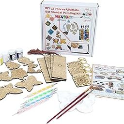 StepsToDo DIY 17 Pieces Ultimate Dot Mandala Painting Kit. Painting Kit with Pre-Mark Wooden Keychain (6), Fridge Magnets (7), Bookmark (4) Tools, Paint Brush, 6 Acrylic Colors, Color Pallet.-14