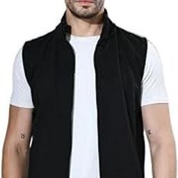 Men Solid Fleece Warm Zipper Sleeveless Jacket for Winters (Pack of 1) Black-image-58