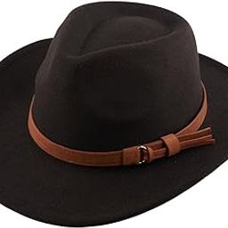 Cowboy Black Fedora Hat with Brown Belt – Western Wide Brim Hat-29