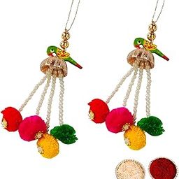 Buyent ® fancy lumba rakhi for bhabhi Set of 2 pom pom gota rakhi latkan rakhi for bhabhi chuda rakhi for women with roli chawal pack-image-92