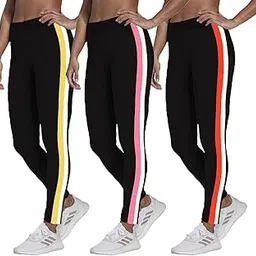 brand flex Gym wear Leggings Free Size Combo Workout Trousers | Stretchable Striped Jeggings | Yoga Track Pants for Girls & Women (Free Size 28-34 inch Waist) (Free, 3)-picture-35