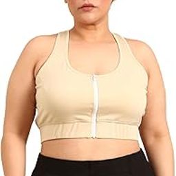 Women's Plus Size Beige Rapid-Dry Sports Bra - (SB_Zip_BG-6XL)-image-26
