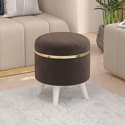 BLUEWUD Noah Round Engineered Wood Multipurpose Ottoman Pouffes Stool/Sitting Furniture Footrest Seat Pouf Puffy Foam Foot Stool with 4 Legs for Living Room Decor Home Furniture (Brown)-13