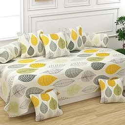 BAJO'S Diwan Set - Pure Glace Cotton, Printed Design, 1 Single Bedsheet, 5 Cushion Covers, 2 Bolster Covers, Soft & Smooth, 60 x 90 inches-image-62