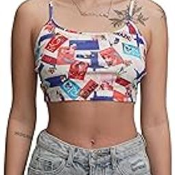 tokyo talkies Women's Graphic Print Fitted Crop Top | Shoulder Straps | Chic & Versatile Cut Out | Perfect for Casual & Layered Looks | Tops for Woman | Women Tops | Women Crop Top-picture-38