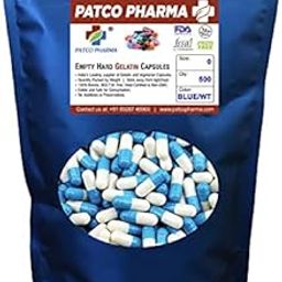 Patco Pharma- Size 0 Blue/White Empty Gelatin Pill Capsule - Gluten Free Halal Certified for DIY Powder Filling (Pack of 500)-image-93
