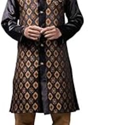Mens Ethnic Wear Yellow Pattern Indo Western Pajama Set-image-2