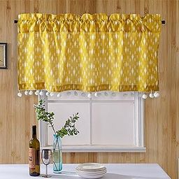 Ravaiyaa - Attitude is everything Hand Printed Half Window Kitchen Curtain 100% Cotton Short Drapery Valance Curtain 40" X 18" Inch (Yellow Ikat), Semi Sheer, Rod pocket curtains-26