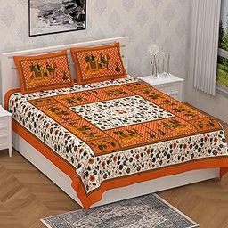 LIVING ROOTS Cotton 1 Queen Size Bedsheet with 2 Pillow Cover 86 * 96 inches (7.1 * 8 Feet) | Rich Fast Colour with No Colour Bleeding | Soft & Skin Friendly (02-31-584-C)-image-93
