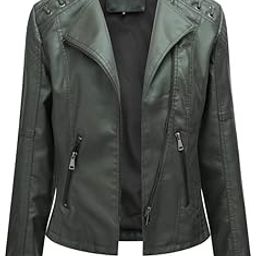 Women's Slim Fit Leather Jacket | Short Motorcycle Jacket with Lapel Collar | Faux Fur, Zipper Closure-image-15