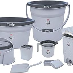 FLAIR Estella 8-Piece Bathroom Set – 24L Bucket, 1L Mug, 9" Stool, 30L Tub, Pedal Bin & Soap Case | BPA-Free Virgin Plastic | Durable, Hygienic & Compact | Ideal for Home & Bathroom | Grey-image-22