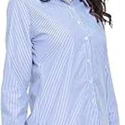 Shirt for Women Classic Striped Button-Down Shirt, Long Sleeve, Blue and White, Peter Pan Collar-image-59