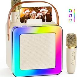 Mini Karaoke Machinew with Two Microphones, Portable Karaoke Speaker for Adults and Kids with Dazzling Lights, Girls Karaoke Microphones, Birthday Gifts for Boys Family Party-14