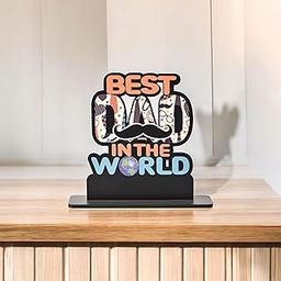 GKD Best Dad in The World Wooden Trophy | Father Award Trophy | Birthday, Wedding Anniversary Wooden Table Top Showpiece (7 x 7 Inches, Multicolor)-image-57