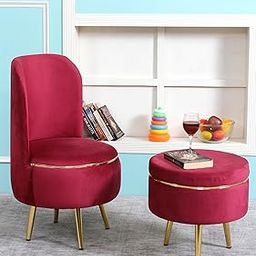 Smartkart Ottoman Pouffes Sitting Mudda Puffies Stool for Living Room Pouf Dressing Table Puffy Footstool for Office or Home Decoration, Holland Velvet Fabric, Metal Leg, 16x16x17 Inch, Wine-image-16