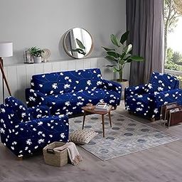Sofa Cover 3 Seater and 2 Seater Fully Covered Universal 5 Seater Sofa Cover Non-Slip Sticky Elastic Stretchable Sofa Set Slipcover Protector for (3+1+1 Seater), Navy Blue Floral-image-70