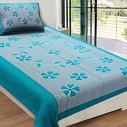 RajasthaniKart Pure Cotton 144 TC Single Size Bed Sheet with 1 Pillow Cover - Bedsheet for Single Bed (Green, Single Bedsheets Cotton,154)-picture-11