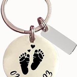 Sushirama KeysPersonalized Baby Feet Stainless Steel Keychain - Custom Newborn Keychain - Custom Baby Birthdate Charm-image-14