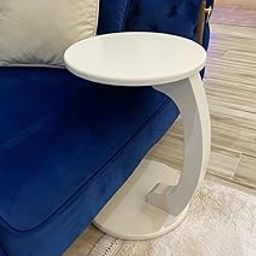 CROWN ART SHOPPEE C-Shape Round Table of Modren Style with Engineered Wood for Space Saving Storage for Living Room, Bed Room, Office, Farm House etc (White)-17