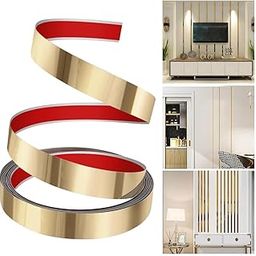 WICHARSH Golden Metal Trim Wall Strip Stainless Steel PVD Coated 8K Mirror Gold Finish Flat Trim Strip profile 20 mm x 16.4ft(5mtr) Roll for wall Decoration, Furniture, Highlighters-29