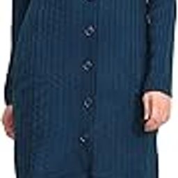 Women’s Self Design Straight Blue Winter Long Sweater-35