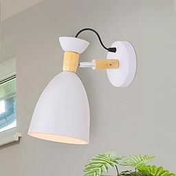Homesake Wall Mounted Lamp with Adjustable Arm, Wood Finish Modern Wall Mounted Reading Lamp, Portable,for Hangings Light,with Lampshade, White-image-23