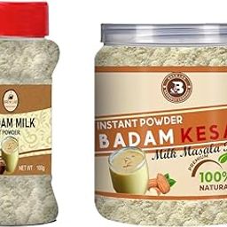 Brew Lab Badam Milk Powder & Badam Kesri Milk Masala Powder | Dryfruits based Healthy & Nutritious Drink Mix | No Added Preservatives | 250 gm x 2-12