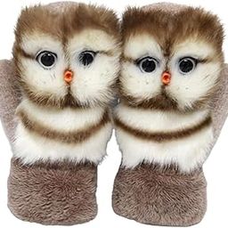 LOOM TREE® Woman Cartoon Winter Warm Mittens Full Finger Glove Knitted Coffee owl-10