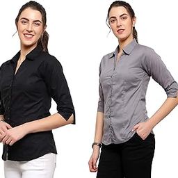 Women Slim Fit Solid Cotton Casual/Formal Shirts for Women Office Wear| Half Sleeves Shirts | Combo Of Shirts | Pack of 2(Shirt001)-picture-35