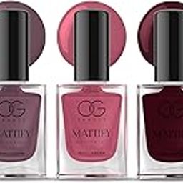 OG BEAUTY Mattify Nail Paint Set of 5 | Vegan, Quick-Dry & Long-Lasting Matte Nail Polish | Red Carnival, Magenta Fantasy, Perfect Pink, Wineberry Dream & Calm Grey | 10ml Each-3