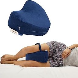 Memory Foam Knee Pillow for Sleeping,Leg Pillow for Pregnancy,Back Pain,Side Sleepers,Sciatica and Knee Pain Relief, Knock Knee Pillow for Leg Support with Washable Zipper Cover, Velvet Blue-27