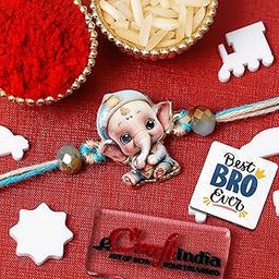eCraftIndia Ganesh Rakhi for Brother | Lord Ganesha Rakhi for Kids | Best Bro Ever Fridge Magnet | Roli Chawal Pack-image-20