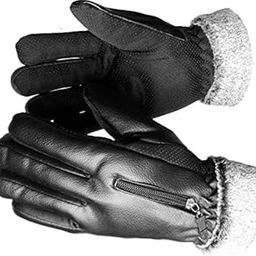 Alexvyan Pocket Chain Leather Gloves (Fur Inside) Warm Riding Winter Gloves Causal Wrist Soft Covered Finger Mittens Windproof Mittens for Women Girl Ladies Female-image-12