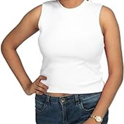 Cotton Lycra Women Sleeveless & Polo Neck Crop Tops for Women and Girls (Free Size Range (32 to 42))-image-1