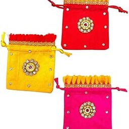Stone Work Silk Small Coin Potli for Girls, Party Favor Gift Bags, Small Home Function Return Gift (3 x 3 Inch)-image-61