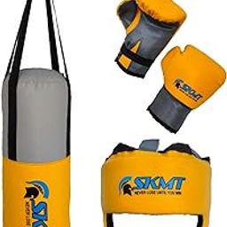 SKMT Boxing Kit, Boxing Set for Kids, Boxing Kit for Children (Filled Punching Bag, Gloves and Headgear, Age 7-13 Years) (Yellow)-image-26