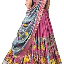 Women's Floral & Patola Print With Foil Work Tussar Silk Ethnic wear Tassels and Zip Closuer Readymade Lehenga Choli With Dupatta-picture-48