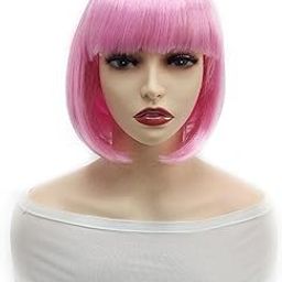 Short Bob Wig with Bangs, Pink Straight Hair, Soft Touch Synthetic, Trimmable Fringe, 360-Degree Natural Look-image-95